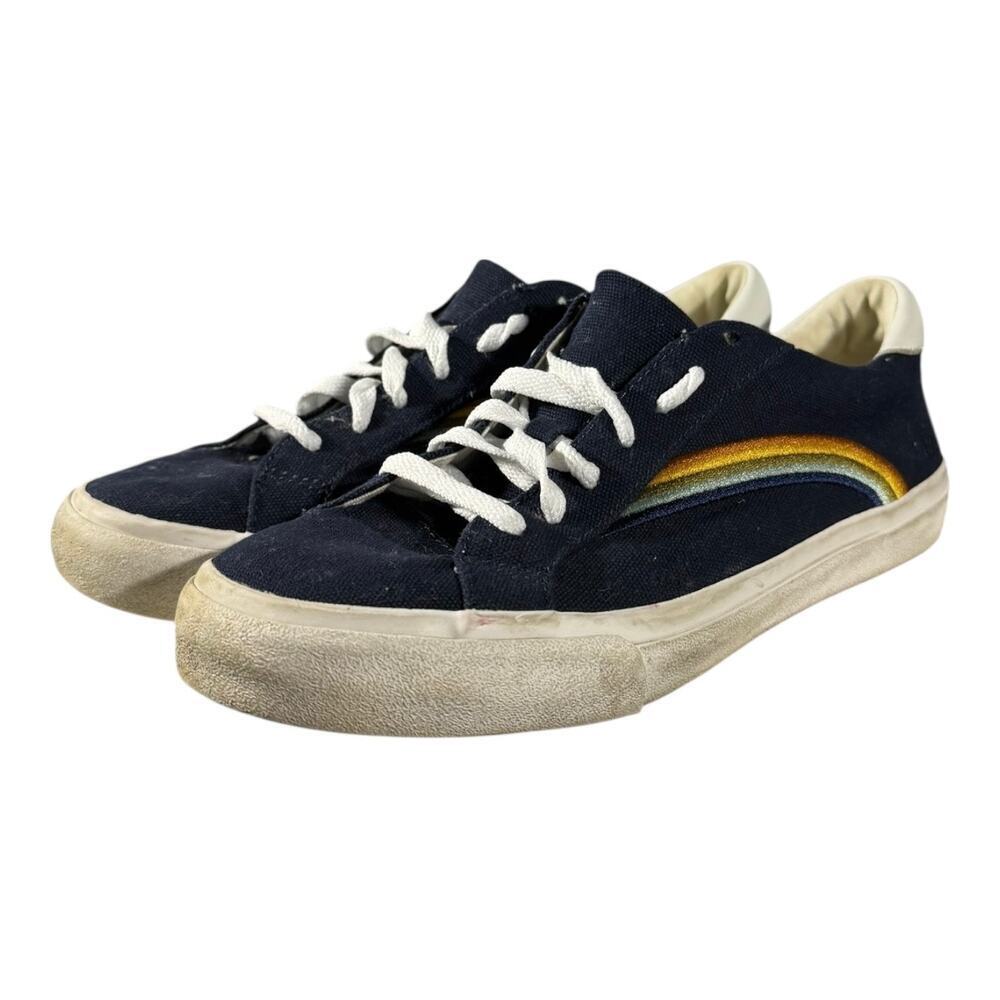 Madewell Sidewalk Low-Top Rainbow Embroidered Blue Canvas Sneaker Shoes Size 8 M